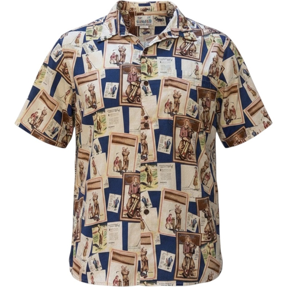 Reyn Spooner Mens XXL Egyptian Cotton Golf Print Aloha Shirt vintage